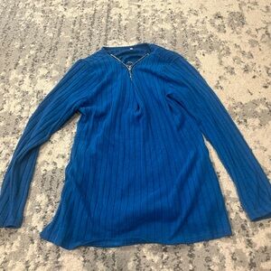 Blue Ribbed Long Sleeve Top